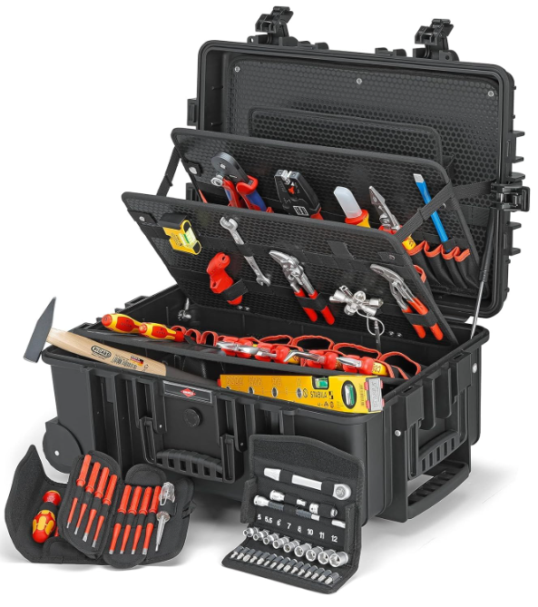 KNIPEX Tool Case "Robust45 Move" Electro, 63 Parts, on Wheels, Telescopic Handle, 147 Inserting Options, 45 L Volume, Tool Trolley, Toolbox, 00 21 37